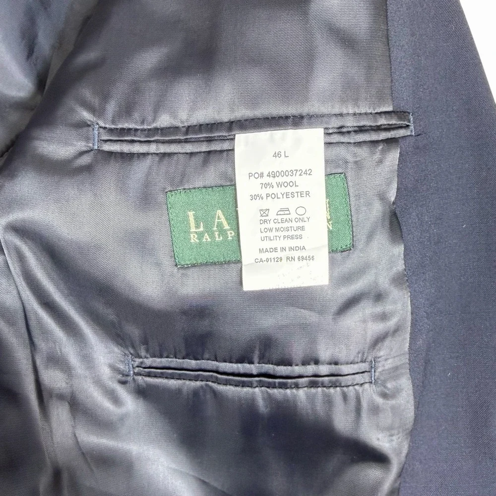 Lauren Ralph Lauren Navy Wool Blend Gold Button Sport Coat Blazer Jacket Men 46L